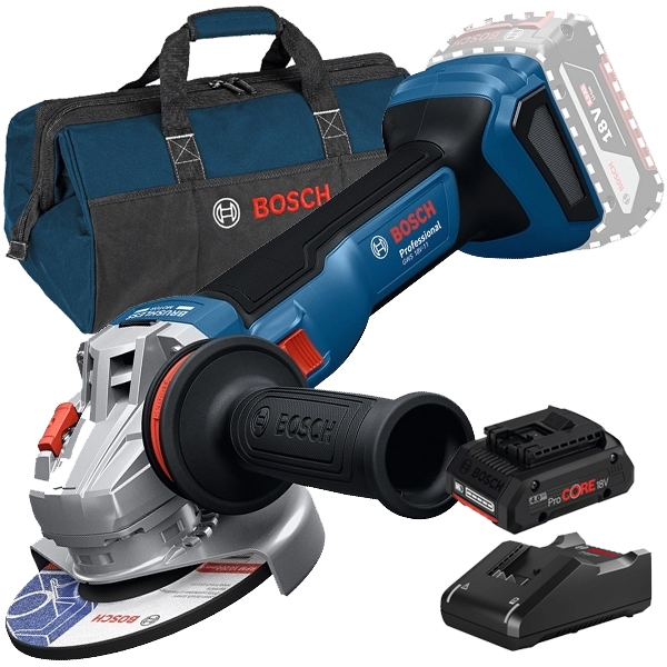 imagine Pachet Bosch - GWS 18V-11 + ProCORE + GAL 18V-40 + 1619BZ0100 - Polizor unghiular, 125 mm + Set 1 acumulator si incarcator, Li-Ion, 18 V, 4 Ah + Geant