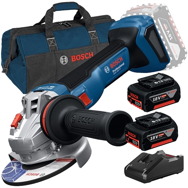 imagine Pachet Bosch - GWS 18V-11 + 2x GBA + GAL 18V-40 + 1619BZ0100 - Polizor unghiular, 125 mm + Set 2 acumulatori si incarcator, Li-Ion, 18 V, 5 Ah + Geant