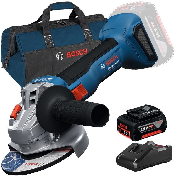 imagine Pachet Bosch - GWS 18V-8 + GBA + GAL 18V-40 + 1619BZ0100 - Polizor unghiular, 125 mm + Set 1 acumulator si incarcator, Li-Ion, 18 V, 5 Ah + Geanta tex