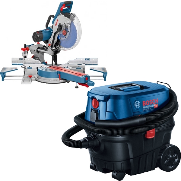 imagine Pachet Bosch - GCM 12 SDE + GAS 12-25 PL - Fierastrau circular stationar, 1800 W, 305x30 mm + Aspirator umed-uscat, 1250 W, 200 mbar, 25 l, priza scul