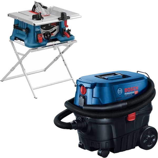 imagine Pachet Bosch - GTS 635-216 + GTA 560 + GAS 12-25 PL - Fierastrau circular de masa, 1600 W, 216x30 mm, picioare sustinere cadru + Aspirator umed-uscat,