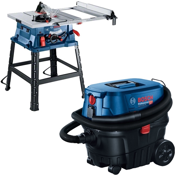 imagine Pachet Bosch - GTS 254 + GAS 12-25 PL - Fierastrau circular de masa, 1800 W, 254 mm + Aspirator umed-uscat, 1250 W, 200 mbar, 25 l, priza scule electr