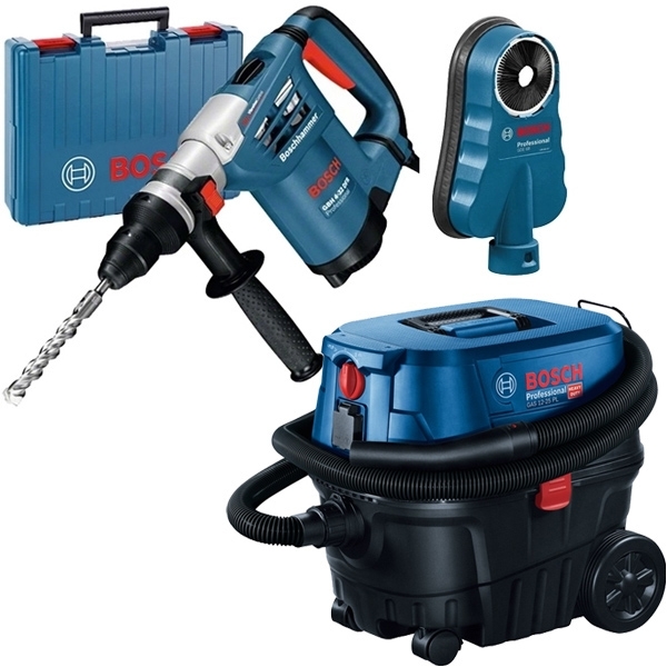 imagine Pachet Bosch - GBH 4-32 DFR + GDE 68 + GAS 12-25 PL - Rotopercutor SDS-Plus, 900 W, 4.2 J, mandrina interschimbabila, valiza plastic + Adaptor aspirar