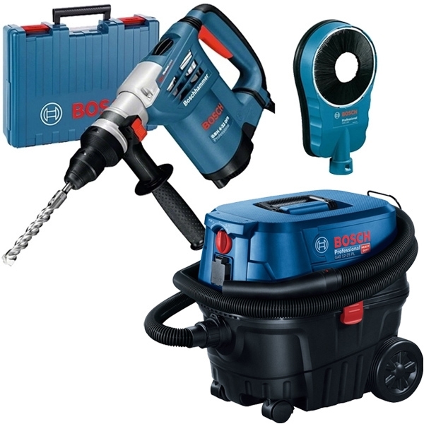 imagine Pachet Bosch - GBH 4-32 DFR + GDE 162 + GAS 12-25 PL - Rotopercutor SDS-Plus, 900 W, 4.2 J, mandrina interschimbabila, valiza plastic + Adaptor aspira