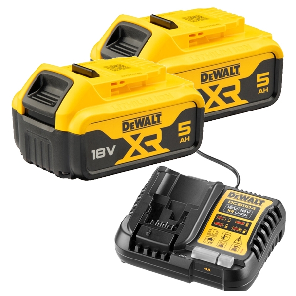 imagine Pachet DeWalt - DCB184 XR + DCB1104 - Set 2 acumulatori si incarcator, Li-Ion, 18 V, 5 Ah