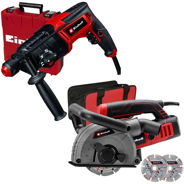 imagine Pachet Einhell - TE-MA 1500 + TC-RH 800 4F - Masina de debitat canale, 1500 W, 125x22.2 mm + Rotopercutor SDS-Plus, 800 W, 2.6 J