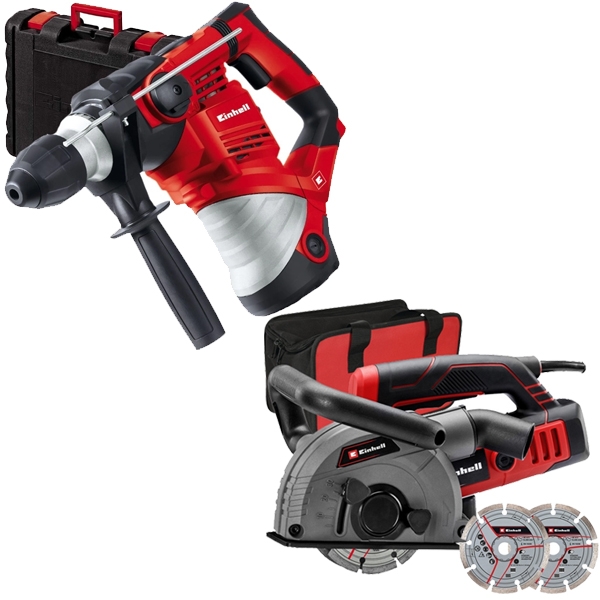 imagine Pachet Einhell - TE-MA 1500 + TC-RH 1600 - Masina de debitat canale, 1500 W, 125x22.2 mm + Rotopercutor SDS-Plus, 1600 W, 4 J