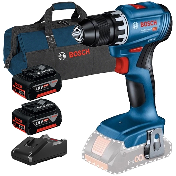 imagine Pachet Bosch - GSR 18V-45 + 2x GBA + GAL 18V-40 + 1619BZ0100 - Masina de gaurit si insurubat, 45 Nm + Set 2 acumulatori si incarcator, Li-Ion, 18 V, 5