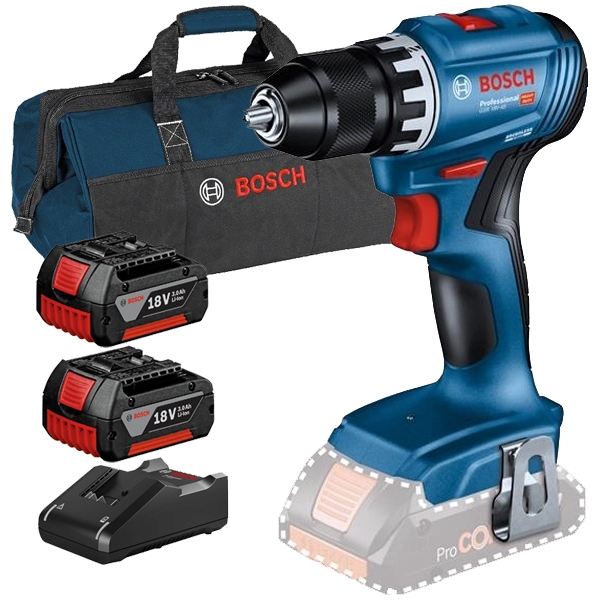 imagine Pachet Bosch - GSR 18V-45 + 2x GBA + GAL 18V-40 + 1619BZ0100 - Masina de gaurit si insurubat, 45 Nm + Set 2 acumulatori si incarcator, Li-Ion, 18 V, 3