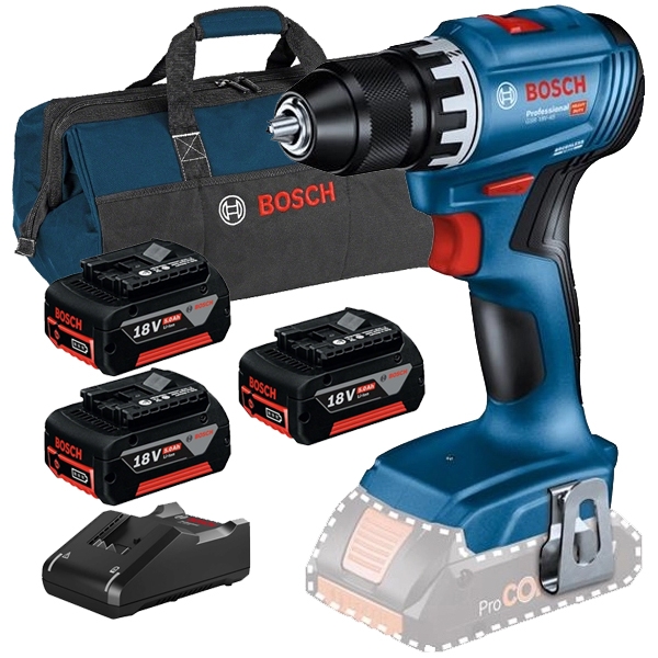 imagine Pachet Bosch - GSR 18V-45 + 3x GBA + GAL 18V-40 + 1619BZ0100 - Masina de gaurit si insurubat, 45 Nm + Set 3 acumulatori si incarcator, Li-Ion, 18 V, 5