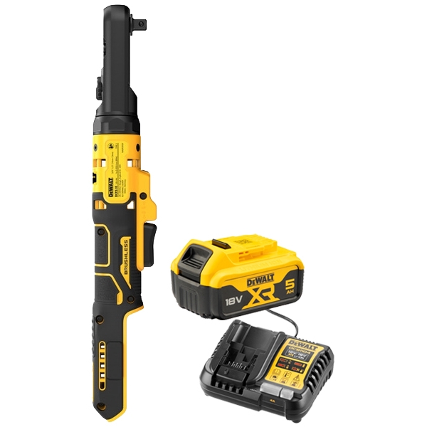 imagine Pachet DeWalt - DCF510N + DCB184 XR + DCB1104 - Cheie cu clichet, 101 Nm + Set 1 acumulator si incarcator, Li-Ion, 18 V, 5 Ah