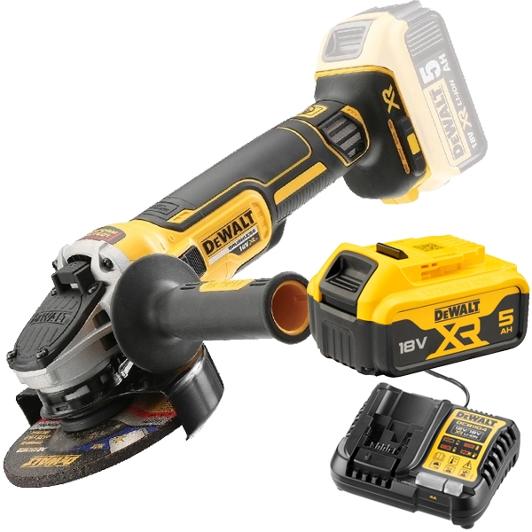 imagine Pachet DeWalt - DCG405N + DCB184 XR + DCB1104 - Polizor unghiular, 125 mm + Set 1 acumulator si incarcator, Li-Ion, 18 V, 5 Ah