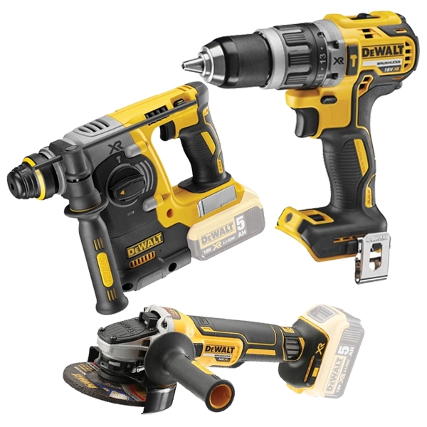 imagine Pachet DeWalt - DCG405N + DCH273N + DCD796N - Polizor unghiular, Li-Ion, 18 V, - Ah, 125 mm + Rotopercutor SDS-Plus, Li-Ion, 18 V, - Ah, 2.1 J + Masin