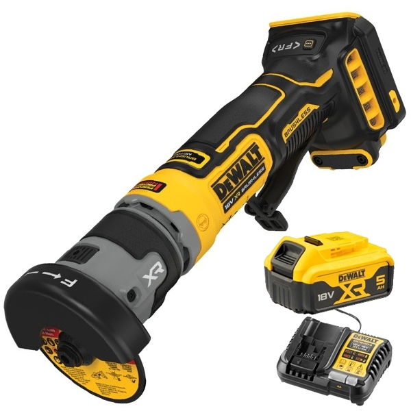 imagine Pachet DeWalt - DCG430N + DCB184 XR + DCB1104 - Masina compacta de taiere + Set 1 acumulator si incarcator, Li-Ion, 18 V, 5 Ah