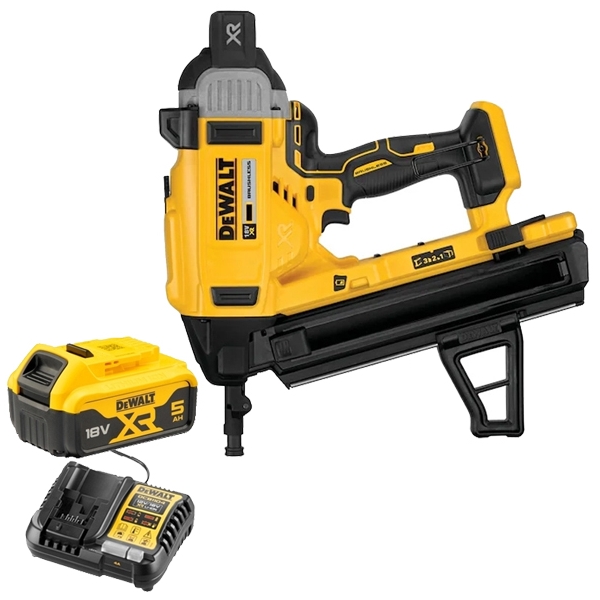 imagine Pachet DeWalt - DCN890N + DCB184 XR + DCB1104 - Pistol de batut cuie, cuie pentru beton + Set 1 acumulator si incarcator, Li-Ion, 18 V, 5 Ah