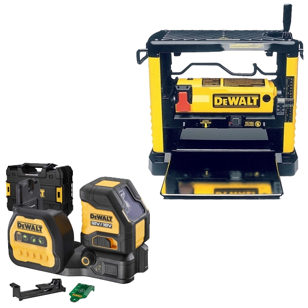 imagine Pachet DeWalt - DW733 + DCE088NG18 - Masina de rindeluit si degrosat, 1800 W, 317 mm + Nivela laser cu linii, 30 m, +/-0.3 mm/m, 2 linii laser, fascic