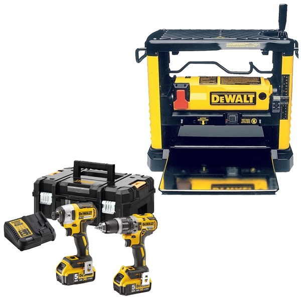 imagine Pachet DeWalt - DW733 + DCF887 + DCD796 - Masina de rindeluit si degrosat, 1800 W, 317 mm + Masina de insurubat cu impact, 205 Nm, M5-M14 + Masina de 