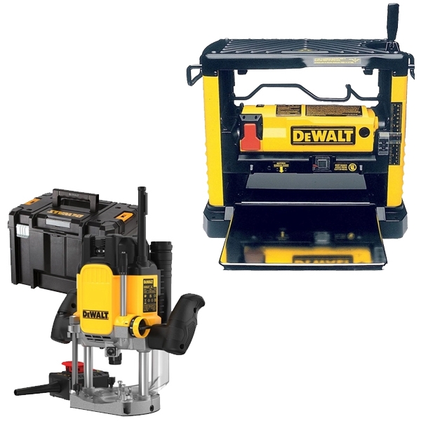 imagine Pachet DeWalt - DW733 + DWE627KT - Masina de rindeluit si degrosat, 1800 W, 317 mm + Masina de frezat, 2300 W, 12 mm, valiza speciala