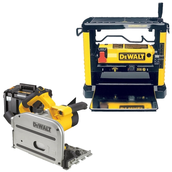 imagine Pachet DeWalt - DW733 + DWS520KT - Masina de rindeluit si degrosat, 1800 W, 317 mm + Fierastrau circular, 1300 W, 165x20 mm, valiza speciala