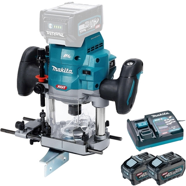 imagine Makita - RP001GZ + PSK XGT - Masina de frezat, 12 mm + Set 2 acumulatori si incarcator, Li-Ion, 40 V, 5 Ah
