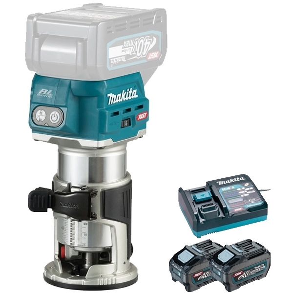 imagine Makita - RT001GZ18 + PSK XGT - Masina de frezat, 6, 8 mm + Set 2 acumulatori si incarcator, Li-Ion, 40 V, 5 Ah