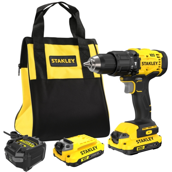 imagine Stanley - SFMCD712C2S - Masina de gaurit si insurubat cu percutie cu 2 acumulatori si incarcator, Li-Ion, 18 V, 2 Ah, 55 Nm, led iluminare, geanta tex