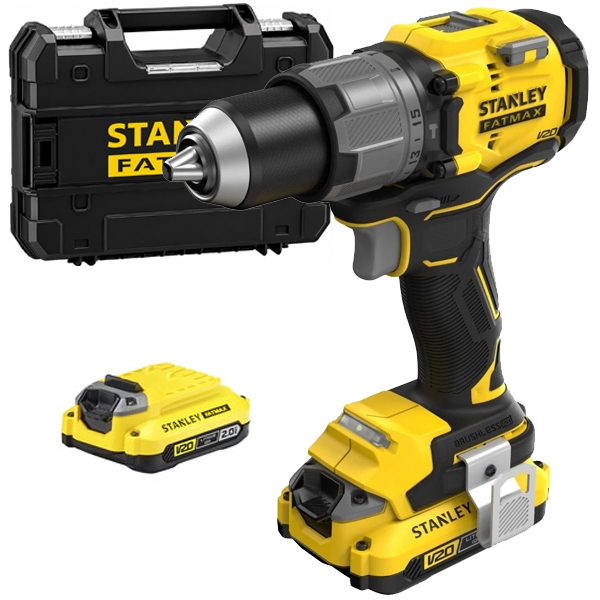 imagine Stanley - SFMCD726D2T - Masina de gaurit si insurubat cu percutie cu 2 acumulatori, Li-Ion, 18 V, 2 Ah, 80 Nm, motor fara perii, led iluminare, valiza