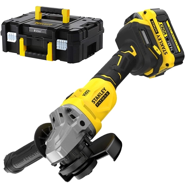imagine Stanley - SFMCG710M1T - Polizor unghiular cu 1 acumulator, Li-Ion, 18 V, 4 Ah, 125 mm, valiza speciala