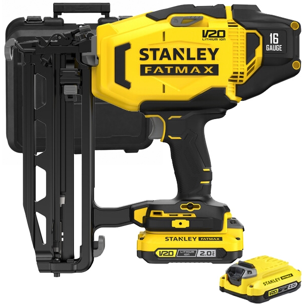 imagine Stanley - SFMCN616D2K - Pistol de batut cuie  cu 2 acumulatori, Li-Ion, 18 V, 2 Ah, cuie pentru lemn, valiza plastic