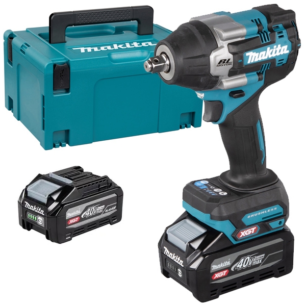 imagine Makita - TW007GU201 XGT - Masina de insurubat cu impact cu 2 acumulatori si incarcator, Li-Ion, 40 V, 4 Ah, patrat 1/2 inch, 1100 Nm, M10-M24, valiza 