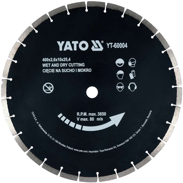 imagine Yato - YT-60004 - Disc diamantat de taiere continuu, 400x25.4x3.6 mm, taiere umeda si uscata