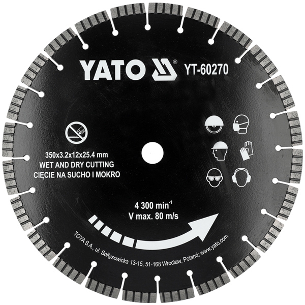 imagine Yato - YT-60270 - Disc diamantat de taiere segmentat,  350x25.4x3.2 mm, taiere umeda si uscata