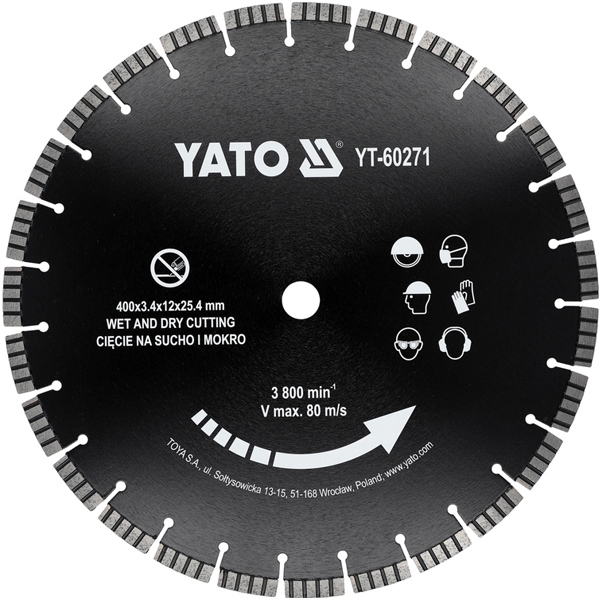 imagine Yato - YT-60271 - Disc diamantat de taiere segmentat,  400x25.4x3.4 mm, taiere umeda si uscata