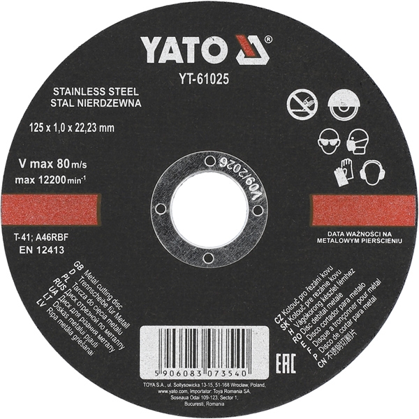 Yato - YT-61025 - Disc taiere inox si metal, 125x22.2x1 mm, 1 buc Yato - YT-61025 - Disc taiere inox si metal, 125x22.2x1 mm, 1 buc