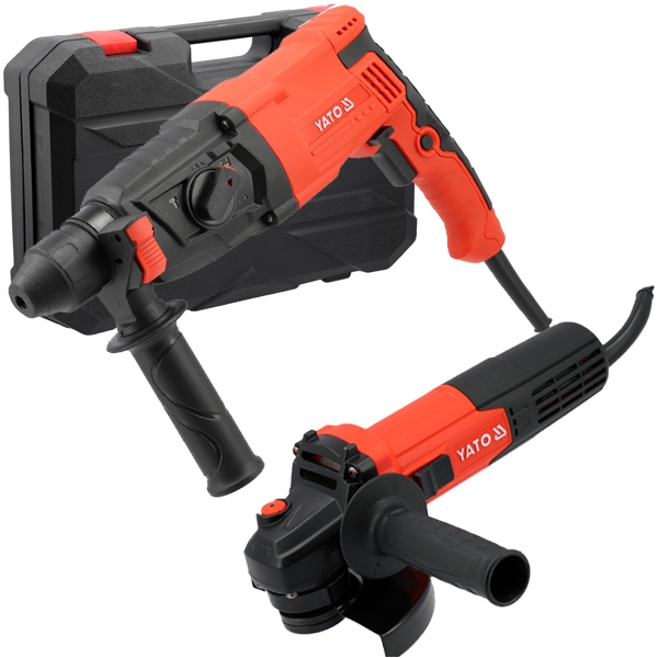 imagine Yato - YT-821210 + YT-820833 - Rotopercutor SDS-Plus, 900 W, 3.2 J + Polizor unghiular cu fir, 720 W, 125 mm, valiza plastic