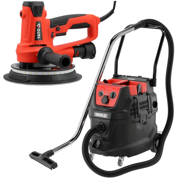 imagine Yato - YT-82342 + YT-85717 - Slefuitor pentru pereti, 900 W, 180 mm + Aspirator umed-uscat, 1600 W, 220 mbar, 40 l, priza scule electrice