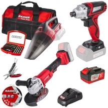 Raider  RDP-YAG20 + RDP-KHID20 + RDP-SMWC20 - Polizor unghiular, 125 mm + Masina de insurubat cu impact, 140 Nm + Aspirator vertic