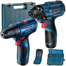Bosch  GDR 120-LI + GSR 120-LI - Masina de insurubat cu impact, 100 Nm, M4-M10 + Masina de gaurit si insurubat cu 2 acumulatori, L