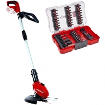 Einhell - GE-CT 18 Li PXC + M-CASE - Trimmer gazon fara acumulatori si incarcator, Li-Ion, 18 V, - Ah, 240 mm, cutite de plastic + Set capete de insurubare si chei tubulare, mixte, 39 bucati