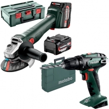Metabo  W 18 7-125 + BS 18 - Polizor unghiular cu 2 acumulatori, Li-Ion, 18 V, 4 Ah, valiza plastic + Masina de gaurit si insuruba