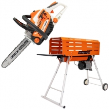 Ruris  DL700 + RM350 - Despicator busteni, 2200 W, 50-250 mm, orizontal + Drujba cu motor pe benzina, 2 CP, 35 cm, 35 cm3