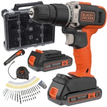 Black & decker - BCD003D2AMB - Masina de gaurit si insurubat cu percutie cu 2 acumulatori, Li-Ion, 18 V, 2 Ah, 45 Nm, led iluminare, valiza plastic, accesorii