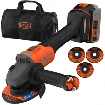 Black & decker  BCG6L8F1S - Polizor unghiular cu 1 acumulator, Li-Ion, 18 V, 4 Ah, 115 mm, geanta textila, accesorii