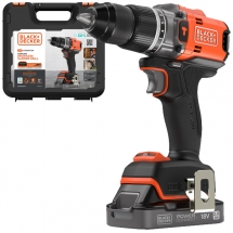 Black & decker - BLD683D1XK - Masina de gaurit si insurubat cu percutie cu 1 acumulator, Li-Ion, 18 V, 2 Ah, 50 Nm, motor fara perii, led iluminare, valiza plastic
