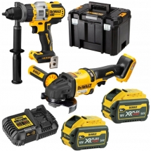 DeWalt  DCD999N + DCG418N - Masina de gaurit si insurubat cu percutie, 67 Nm + Polizor unghiular, 125 mm + Set 2 acumulatori si in