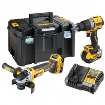 DeWalt  DCD805N + DCG405N - Masina de gaurit si insurubat cu percutie, 90 Nm + Polizor unghiular, 125 mm + Set 2 acumulatori si in