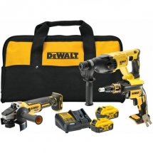 DeWalt - DCH133N + DCF620N + DCG405N - Rotopercutor SDS-Plus, 2.6 J + Masina de insurubat, 30 Nm + Polizor unghiular +  Set 2 acumulatori si incarcator, Li-Ion, 18 V, 5 Ah + Geanta textila