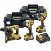DeWalt - DCD796N + DCF887N + DCH273N - Masina de gaurit si insurubat cu percutie, 70 Nm + Masina de insurubat cu impact, 205 Nm, M5-M14 + Rotopercutor SDS-Plus, 2.1 J + Set 3 acumulatori si incarcator, Li-Ion, 18 V, 5 Ah + 2 x valiza speciala