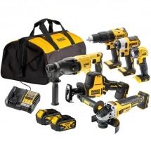 DeWalt  DCK607M2 - Set 6 scule cu 2 acumulatori si incarcator, Li-Ion, 18 V, 4 Ah + geanta textila