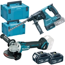 Makita  DGA504Z + DHR243Z - Polizor unghiular, Li-Ion, 18 V, - Ah, 125 mm + Rotopercutor SDS-Plus, 18 V, - Ah, 2 J+ 2 x Acumulator